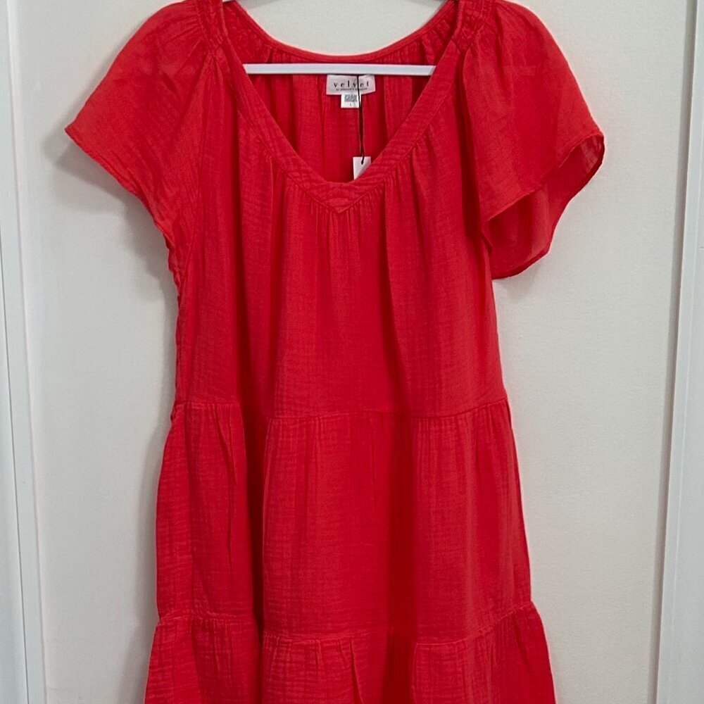 Velvet by Graham & Spencer Fire Red Eleanor Mini Dress Size M NWT - Picture 2 of 8